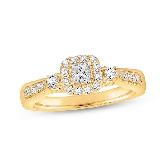Previously Owned Princess-Cut Diamond Cushion Halo Engagement Ring 1/2 ct tw 10K Yellow Gold
