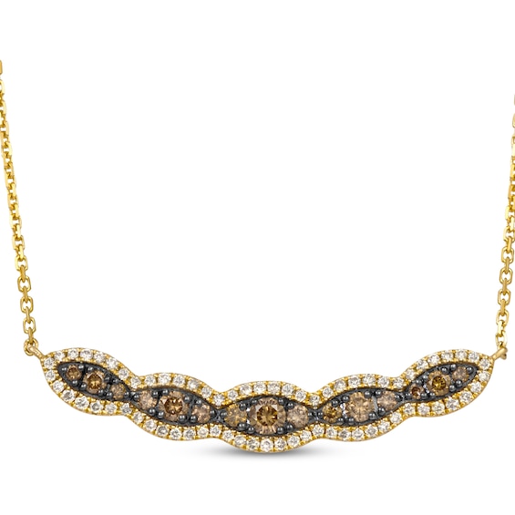 Previously Owned Le Vian Chocolate Waterfall Diamond Curved Bar Necklace 3/4 ct tw 14K Honey Gold 19"