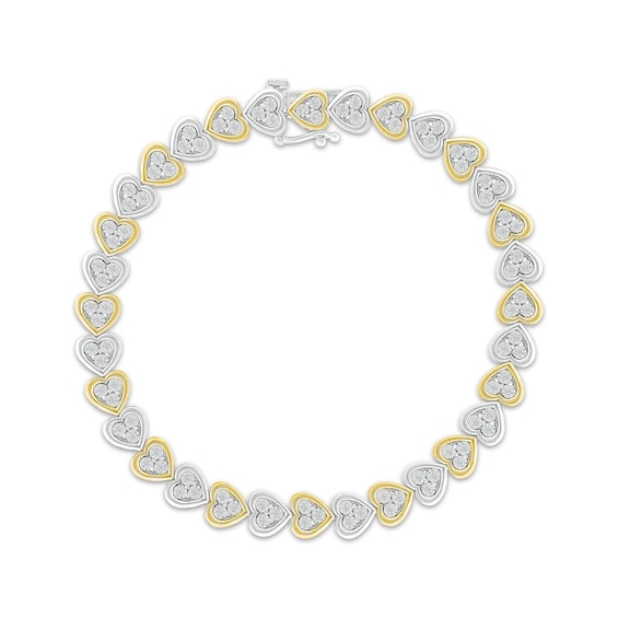 Previously Owned Diamond Heart Link Bracelet 1/5 ct tw Sterling Silver & 10K Yellow Gold 7.5"