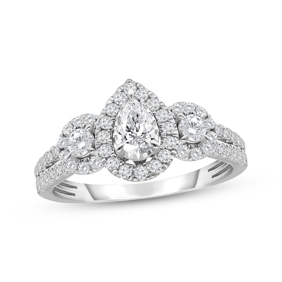 Previously Owned Pear-Shaped & Round-Cut Diamond Three-Stone Engagement Ring 1 ct tw 14K White Gold