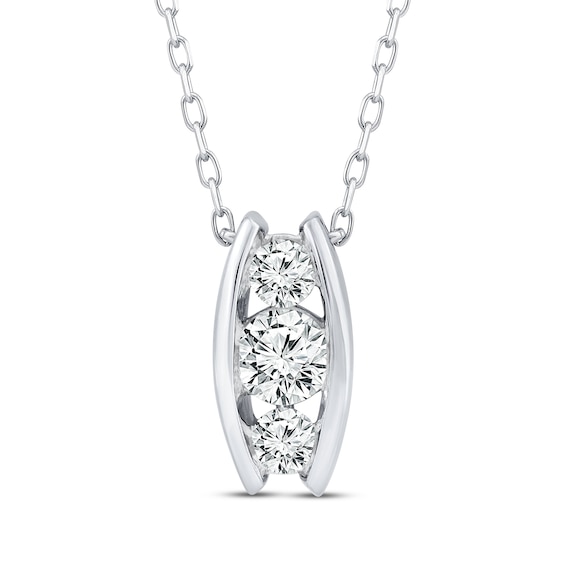 Previously Owned Three-Stone Diamond Curved Bar Necklace 1/3 ct tw 10K White Gold 18"