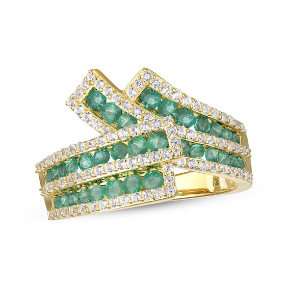 Previously Owned Emerald & Diamond Crossover Ring 1/2 ct tw 10K Yellow Gold Size 7