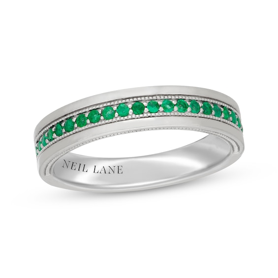 Previously Owned Neil Lane Men's Natural Emerald Wedding Band 14K White Gold