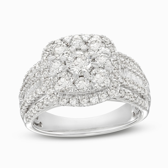 Previously Owned Multi-Diamond Engagement Ring 2 ct tw Round & Baguette-cut 14K White Gold