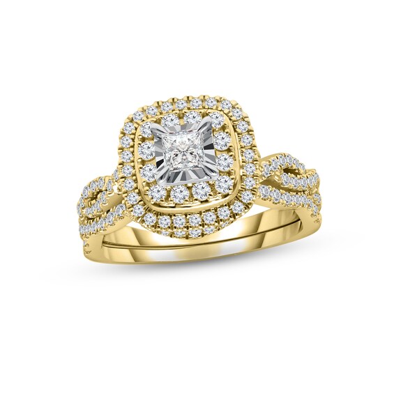 Previously Owned Diamond Bridal Set 7/8 ct tw Princess & Round-cut 14K Two-Tone Gold
