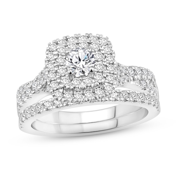 Previously Owned Diamond Halo Bridal Set 1 ct tw Round-cut 14K White Gold