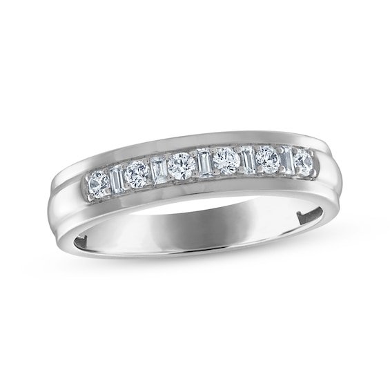 Previously Owned Men's Baguette & Round-Cut Diamond Wedding Ring 1/3 ct tw 14K White Gold