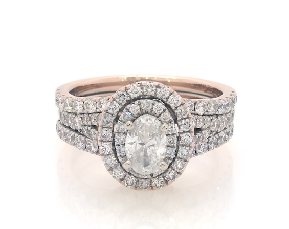Previously Owned Neil Lane Oval-Cut Diamond Halo Bridal Set 1-1/2 ct tw 14K Two-Tone Gold Size 6.25