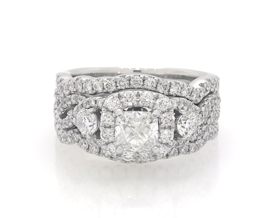 Previously Owned Neil Lane Cushion-Cut Diamond Halo Bridal Set 1-7/8 ct tw 14K White Gold Size 6