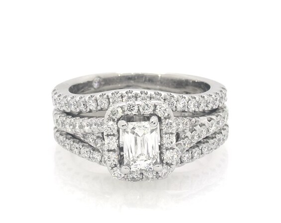 Previously Owned THE LEO Diamond Emerald-Cut Bridal Set 1-1/3 ct tw 14K White Gold Size 6.5