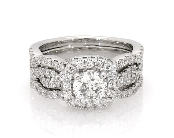 Previously Owned Round-Cut Diamond Soldered Bridal Set 1-7/8 ct tw 14K White Gold Size 7