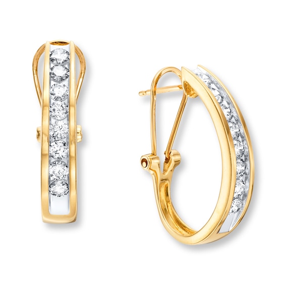 Previously Owned Diamond Hoop Earrings 1 ct tw Round-cut 10K Yellow Gold