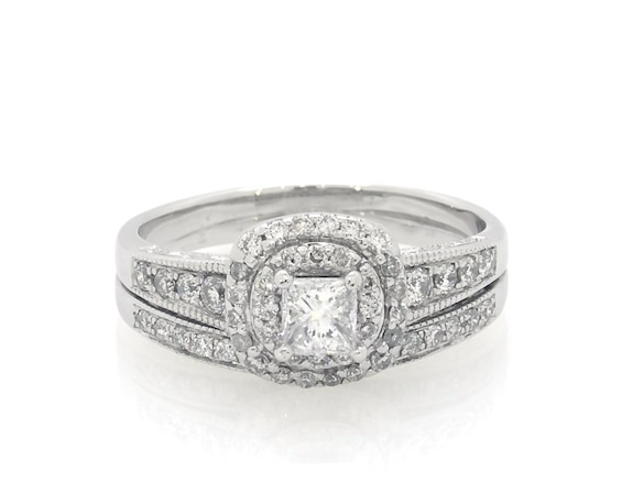 Previously Owned Princess-Cut Diamond Double Halo Bridal Set 3/4 ct tw 14K White Gold Size 7.25