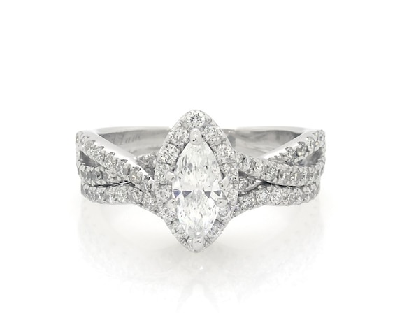 Previously Owned Neil Lane Marquise-Cut Diamond Halo Bridal Set 1-1/2 ct tw 14K White Gold Size 7.75
