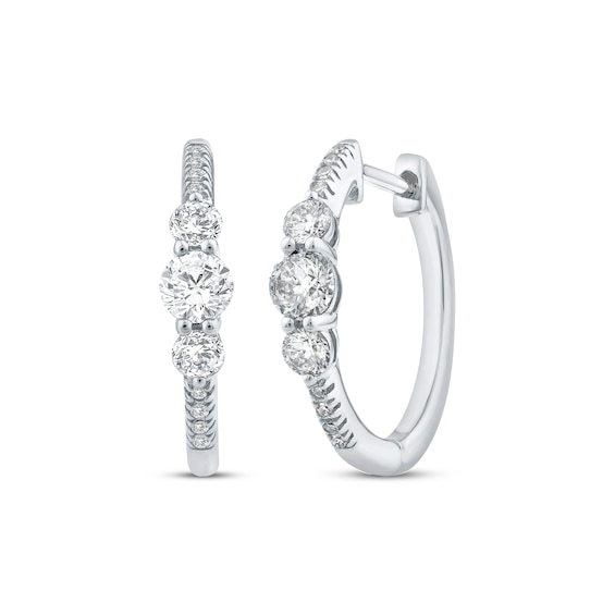 Previously Owned Memories, Moments, Magic Diamond Three-Stone Hoop Earrings 5/8 ct tw 10K White Gold