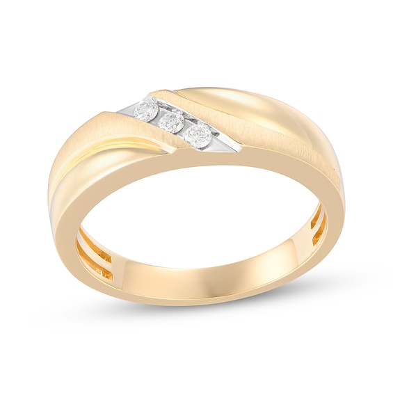 Previously Owned Men's Diamond Three-Stone Wedding Band 1/10 ct tw 10K Yellow Gold