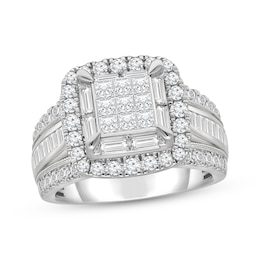 Previously Owned Princess-Cut Multi-Diamond Center Halo Engagement Ring 2 ct tw 14K White Gold
