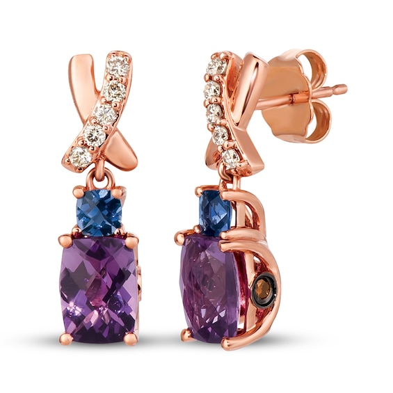 Previously Owned Le Vian Amethyst & Iolite Earrings 1/5 ct tw Diamonds 14K Strawbery Gold