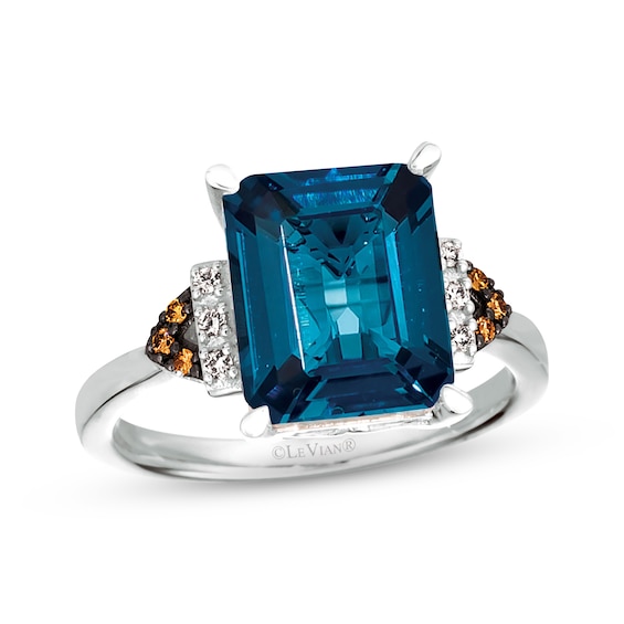 Previously Owned Le Vian Blue Topaz Ring with Diamonds 14K Vanilla Gold