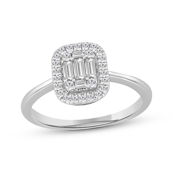 Previously Owned Baguette & Round-Cut Multi-Diamond Center Engagement Ring 3/8 ct tw 10K White Gold