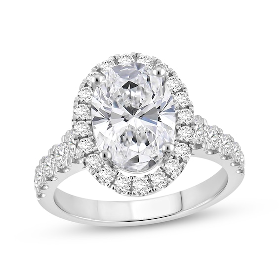 Previously Owned Oval-Cut Lab-Grown Diamond Halo Engagement Ring 4-3/4 ct tw 14K White Gold