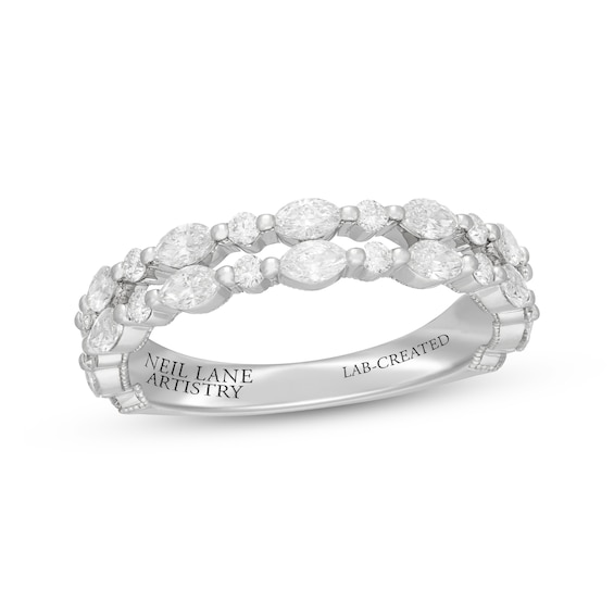 Previously Owned Neil Lane Artistry Marquise & Round-Cut Lab-Grown Diamond Two-Row Anniversary Ring 1 ct tw 14K White Gold