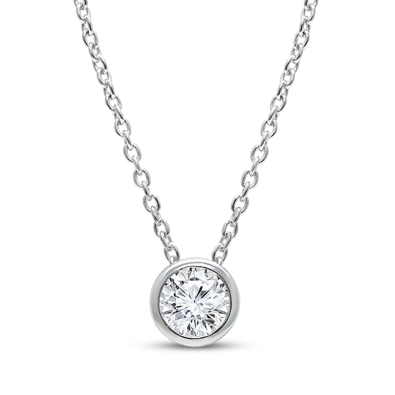Previously Owned KAY Lab-Grown Diamonds Round-Cut Bezel-Set Solitaire Necklace 1/3 ct tw 14K White Gold (F/SI2) 18"
