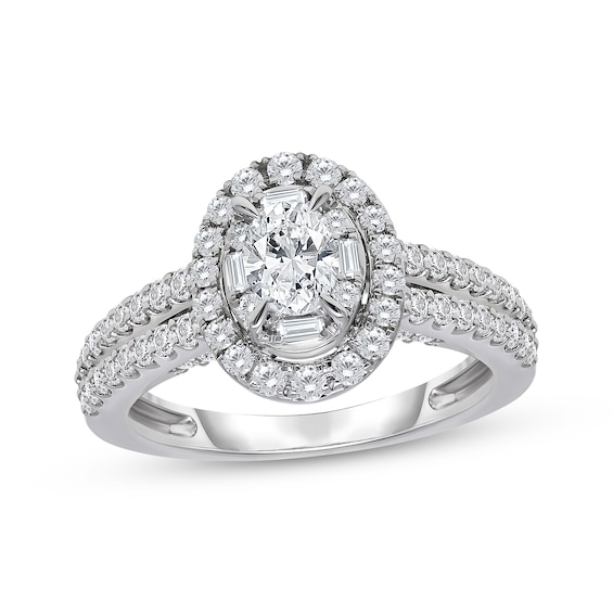 Previously Owned Oval-Cut Diamond Halo Engagement Ring 1 ct tw 14K White Gold