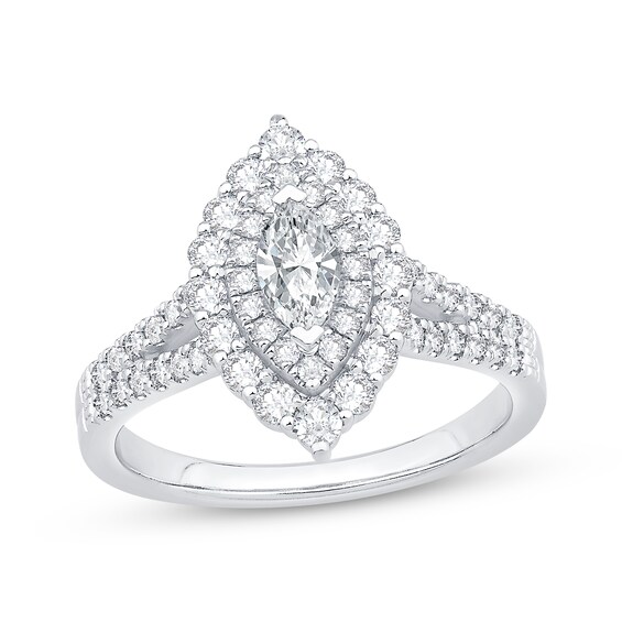 Previously Owned Marquise-Cut Diamond Double Frame Engagement Ring 1 ct tw 14K White Gold