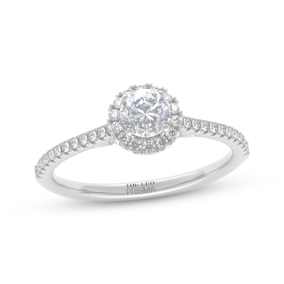 Previously Owned THE LEO Prisma Diamond Round-Cut Halo Engagement Ring 1/2 ct tw 14K White Gold