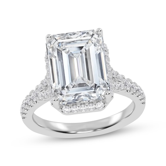 Previously Owned Lab-Grown Diamonds Emerald-Cut Halo Engagement Ring 5-1/2 ct tw 14K White Gold
