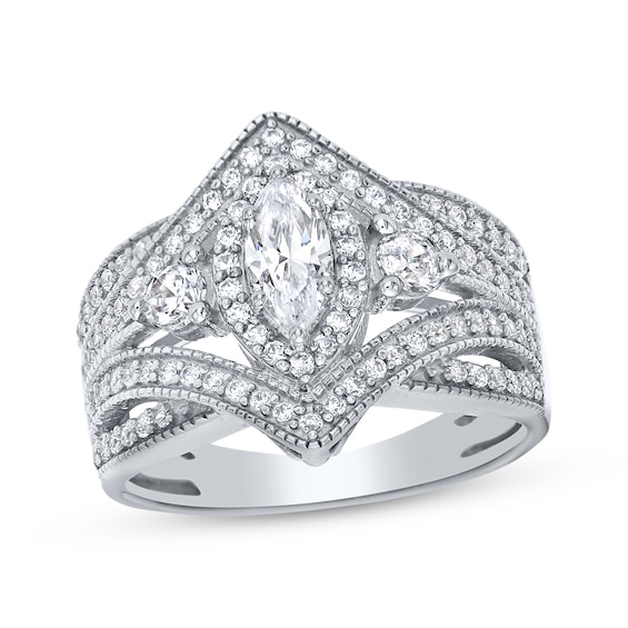Previously Owned Marquise-Cut & Round-Cut Diamond Engagement Ring 1 ct tw 14K White Gold