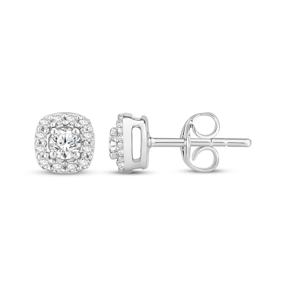 Previously Owned Diamond Cushion-Shaped Halo Stud Earrings 1/2 ct tw 10K White Gold