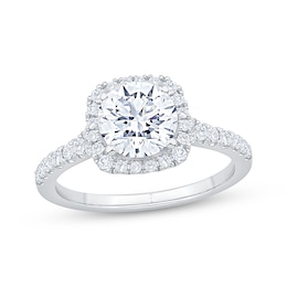 Previously Owned Lab-Grown Diamonds Round-Cut Cushion Halo Engagement Ring 2 ct tw 14K White Gold