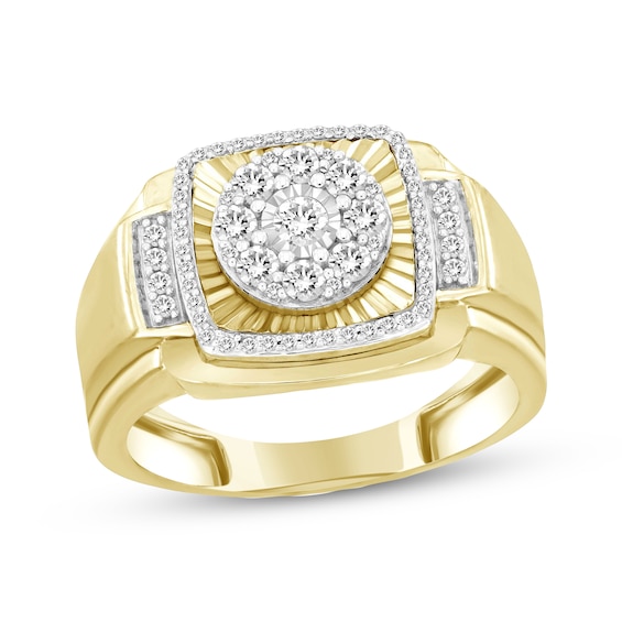 Previously Owned Men's Multi-Diamond Cushion Frame Ring 1/2 ct tw 10K Yellow Gold