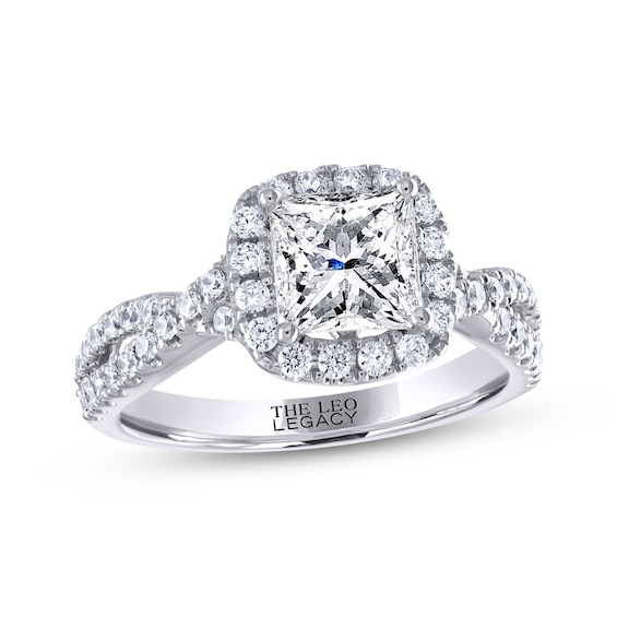 Previously Owned THE LEO Legacy Lab-Grown Diamond Princess-Cut Halo Engagement Ring 2 ct tw 14K White Gold
