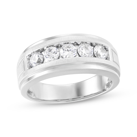Previously Owned Men's Lab-Grown Diamonds Five-Stone Wedding Band 1 ct tw 14K White Gold