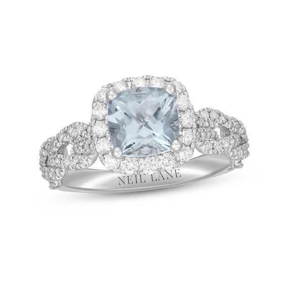 Previously Owned Neil Lane Cushion-Cut Aquamarine & Diamond Engagement Ring 5/8 ct tw 14K White Gold