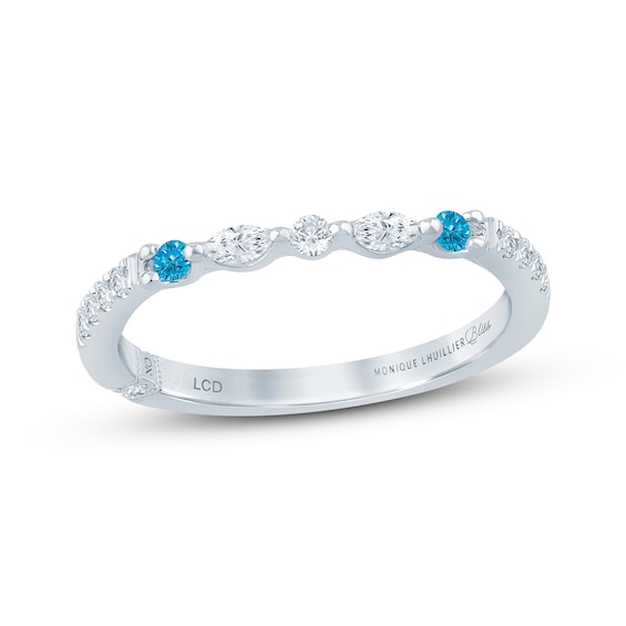 Previously Owned Monique Lhuillier Bliss Blue & White Lab-Grown Diamond Anniversary Ring 1/4 ct tw 18K White Gold