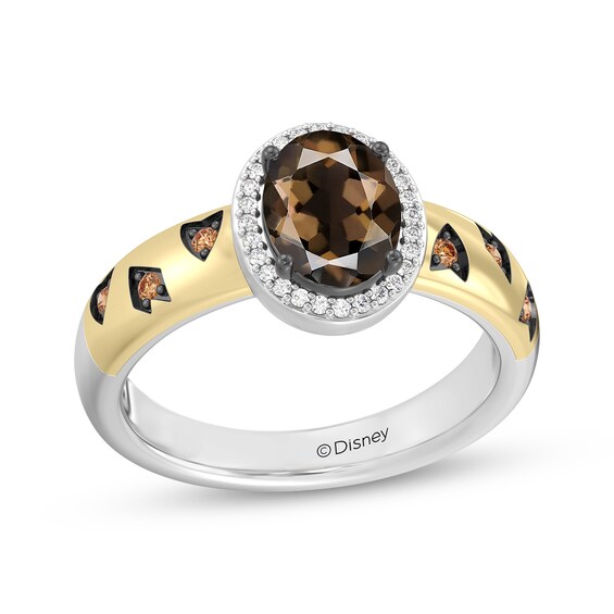 Previously Owned Disney Treasures The Lion King Oval-Cut Smoky Quartz & Diamond Ring 1/8 ct tw Sterling Silver & 10K Yellow Gold