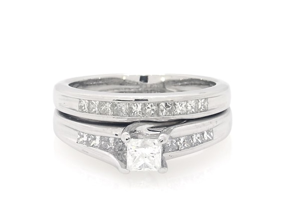 Previously Owned Princess-Cut Diamond Bridal Set 7/8 ct tw 14K White Gold Size 7.5