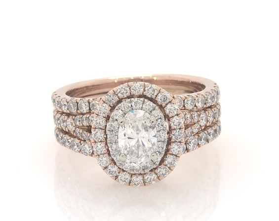 Previously Owned Neil Lane Oval-Cut Diamond Halo Bridal Set 1-7/8 ct tw 14K Two-Tone Gold Size 6