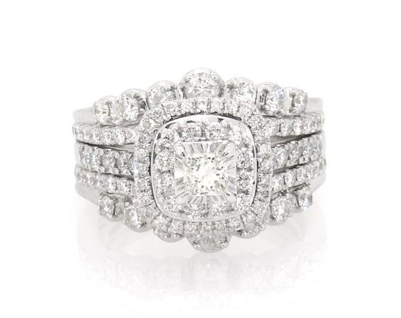 Previously Owned Princess-Cut Diamond Double Halo Bridal Set 1-5/8 ct tw 14K White Gold Size 7