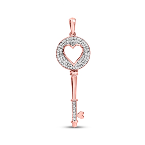 Previously Owned Diamond Heart & Key Charm 1/4 ct tw Round-cut 10K Rose Gold