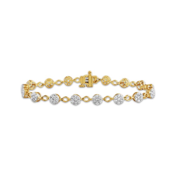 Previously Owned KAY Lab-Grown Diamonds Cluster Link Bracelet 2 ct tw 14K Yellow Gold-Plated Sterling Silver 7"