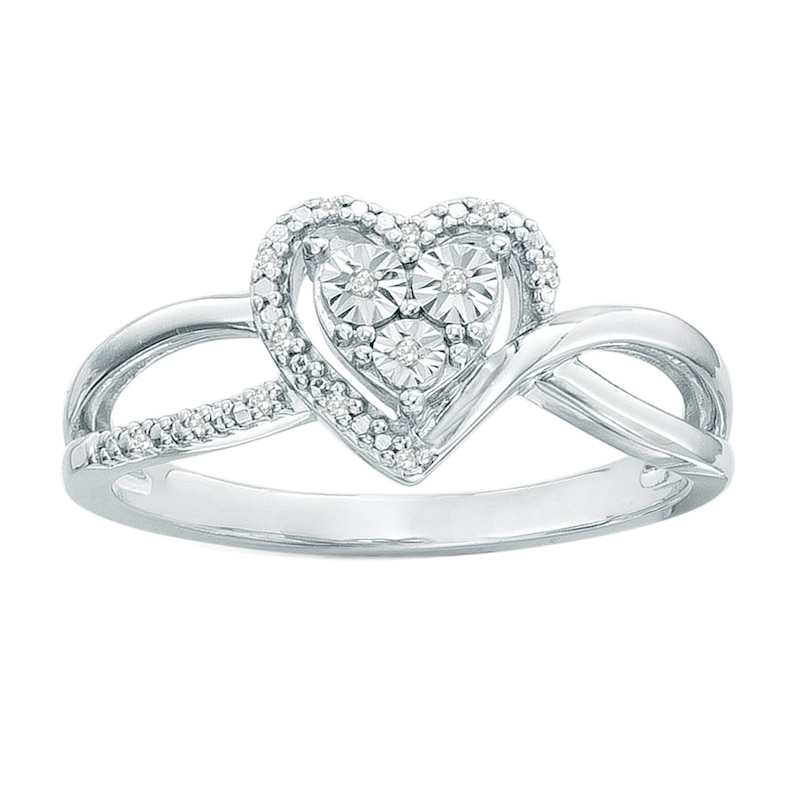 Heart Ring with Diamonds Sterling Silver