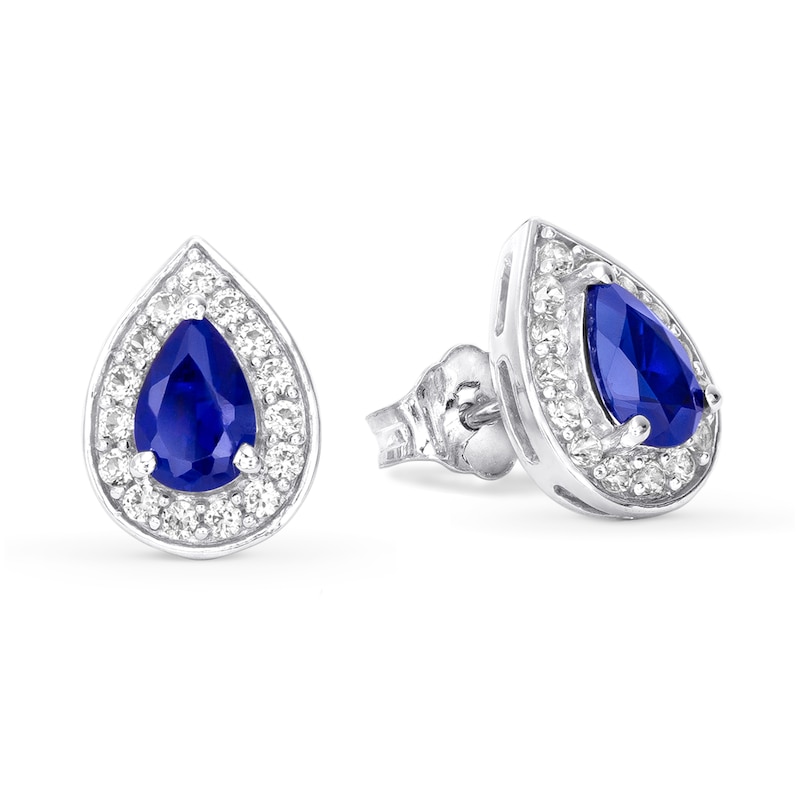 Vintage Earrings Solid Silver Earrings Statement Earrings Sapphire Earrings Created Sapphire Round Blue Earrings Blue Diamond Earrings