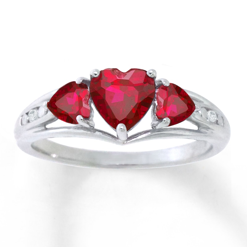 Lab-Created Ruby & Lab-Created White Sapphire Heart Ring Sterling Silver
