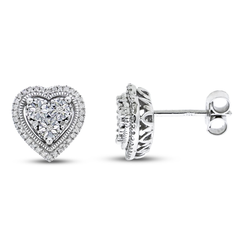 Main Image 1 of Diamond Heart Earrings 1/10 ct tw Sterling Silver