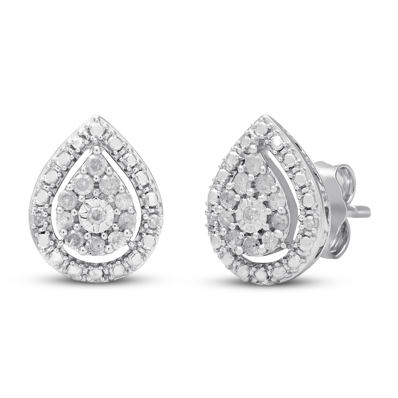 Main Image 1 of Diamond Pear Earrings 1/5 ct tw Round-cut Sterling Silver